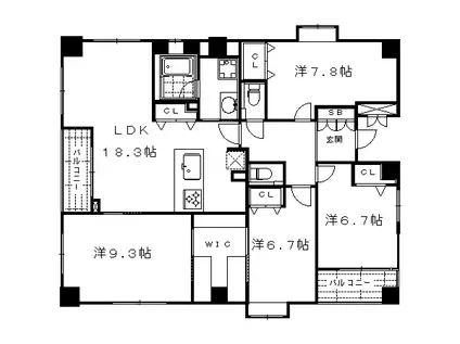 京都市烏丸線 烏丸御池駅 徒歩5分 5階建 築11年(4LDK/3階)の間取り写真