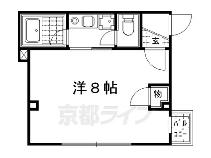 京都市烏丸線 丸太町駅(京都市営) 徒歩2分 4階建 築30年(1K/2階)の間取り写真