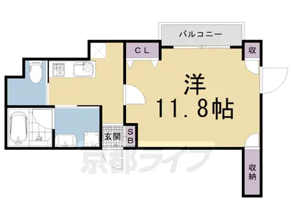 京都市烏丸線 烏丸御池駅 徒歩3分 5階建 築9年(1K/2階)の間取り写真