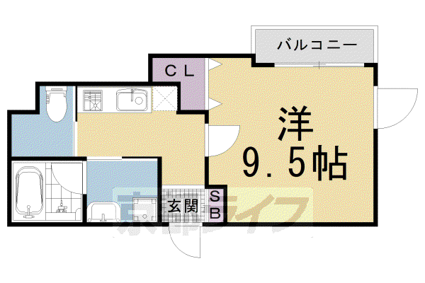 京都市烏丸線 烏丸御池駅 徒歩3分 5階建 築9年(1K/5階)の間取り写真