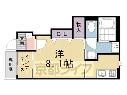 京都市烏丸線 北大路駅 徒歩15分 2階建 新築(1K/1階)の間取り写真