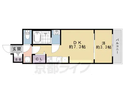 京都市烏丸線 十条駅(京都市営) 徒歩4分 7階建 新築(1DK/3階)の間取り写真
