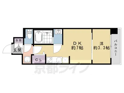 京都市烏丸線 十条駅(京都市営) 徒歩4分 7階建 新築(1DK/2階)の間取り写真