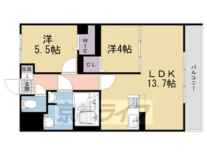 奈良線 城陽駅 徒歩4分 3階建 新築(2LDK/2階)の間取り写真