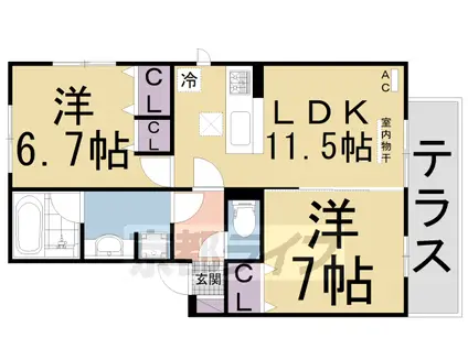 京阪電気鉄道京阪線 樟葉駅 徒歩34分 3階建 築3年(2LDK/1階)の間取り写真