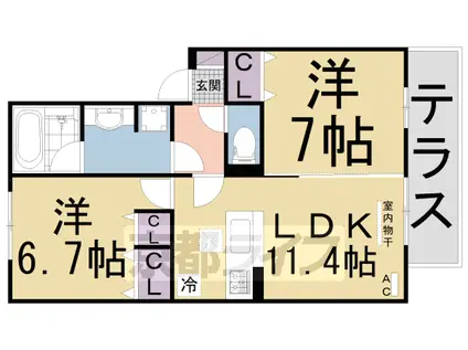 京阪電気鉄道京阪線 樟葉駅 徒歩34分 3階建 築3年(2LDK/1階)の間取り写真