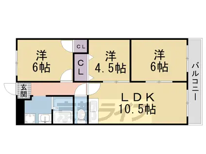 京阪電気鉄道京阪線 石清水八幡宮駅 徒歩4分 2階建 築34年(3LDK/1階)の間取り写真