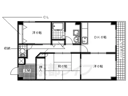 京阪電気鉄道京阪線 石清水八幡宮駅 徒歩10分 5階建 築29年(3DK/4階)の間取り写真