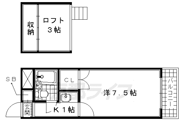 京阪電気鉄道京阪線 石清水八幡宮駅 徒歩3分 2階建 築34年(1K/1階)の間取り写真
