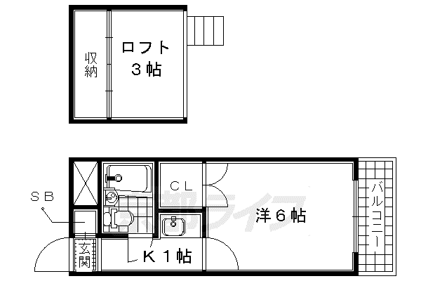 京阪電気鉄道京阪線 石清水八幡宮駅 徒歩3分 2階建 築34年(1K/2階)の間取り写真