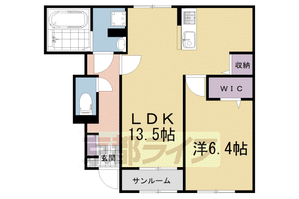 京阪電気鉄道京阪線 石清水八幡宮駅 徒歩43分 2階建 築2年(1LDK/1階)の間取り写真