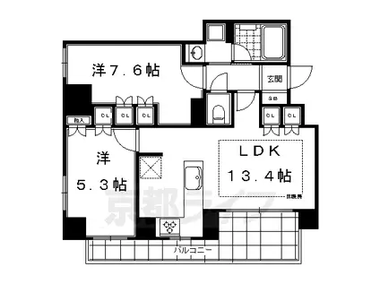 京都市東西線 京都市役所前駅 徒歩1分 6階建 築13年(2LDK/3階)の間取り写真