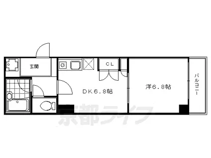 京都市東西線 京都市役所前駅 徒歩1分 7階建 築31年(1DK/2階)の間取り写真