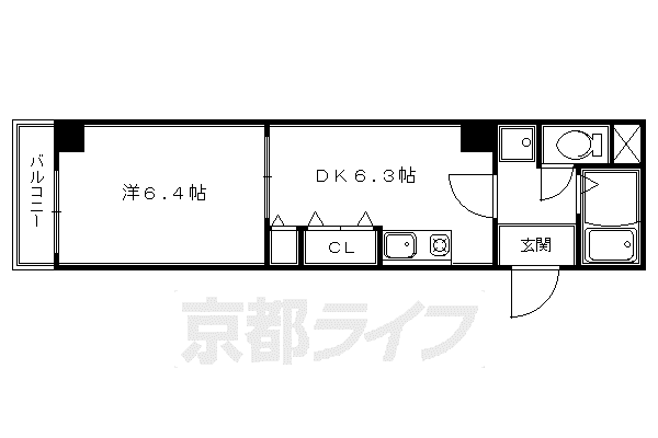 京都市東西線 京都市役所前駅 徒歩1分 7階建 築32年(1DK/3階)の間取り写真