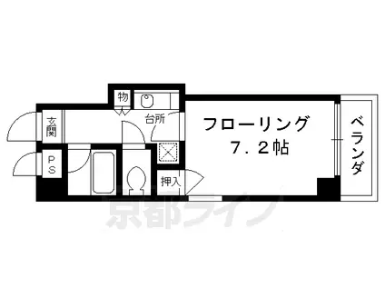 京都市烏丸線 丸太町駅(京都市営) 徒歩6分 9階建 築28年(1K/4階)の間取り写真
