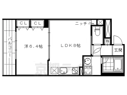 京都市東西線 京都市役所前駅 徒歩4分 5階建 築14年(1LDK/5階)の間取り写真