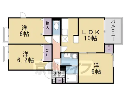 京阪電気鉄道京阪線 橋本駅(京都) 徒歩12分 2階建 築29年(3LDK/1階)の間取り写真