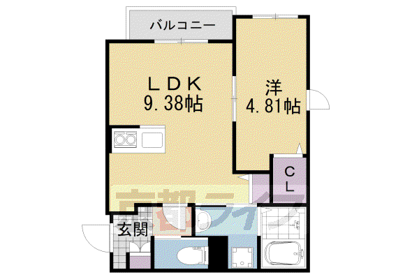京阪電気鉄道京阪線 樟葉駅 徒歩32分 3階建 築2年(1LDK/1階)の間取り写真