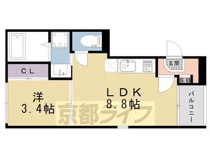 山陰本線 花園駅(京都) 徒歩3分 3階建 築1年(1LDK/3階)の間取り写真