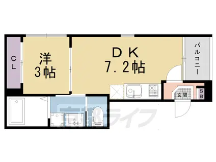 山陰本線 花園駅(京都) 徒歩3分 3階建 築1年(1DK/2階)の間取り写真