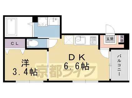 山陰本線 花園駅(京都) 徒歩2分 3階建 築1年(1DK/2階)の間取り写真