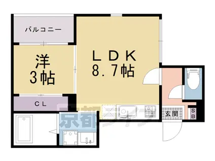 山陰本線 花園駅(京都) 徒歩2分 3階建 築1年(1LDK/3階)の間取り写真