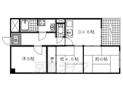 京阪電気鉄道京阪線 石清水八幡宮駅 徒歩10分 3階建 築46年(3DK/2階)の間取り写真