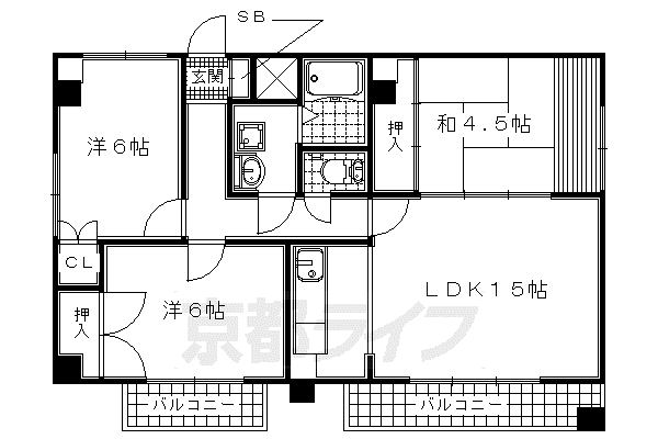 スクエアー美濃山(3LDK/2階)の間取り写真
