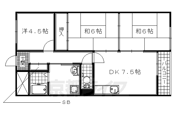京阪電気鉄道京阪線 樟葉駅 徒歩26分 3階建 築47年(3DK/3階)の間取り写真