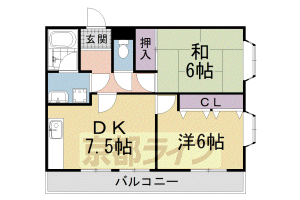京阪電気鉄道京阪線 樟葉駅 徒歩27分 4階建 築39年(2DK/4階)の間取り写真