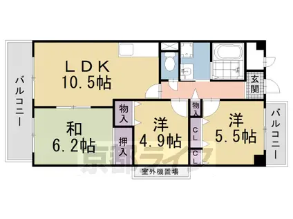 片町線 松井山手駅 徒歩20分 3階建 築25年(3LDK/4階)の間取り写真