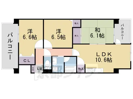 片町線 松井山手駅 徒歩20分 3階建 築26年(3LDK/3階)の間取り写真