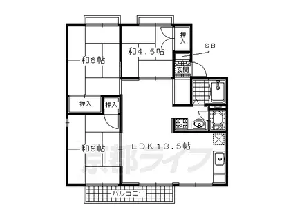 セジュール男山(3LDK/1階)の間取り写真