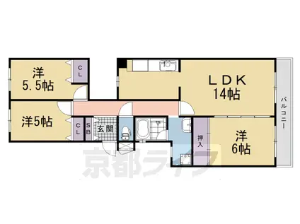 京阪電気鉄道京阪線 石清水八幡宮駅 徒歩31分 6階建 築39年(3LDK/1階)の間取り写真