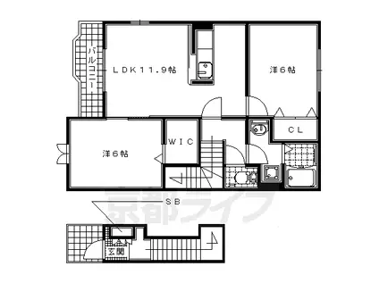 京阪電気鉄道京阪線 石清水八幡宮駅 徒歩44分 2階建 築18年(2LDK/2階)の間取り写真