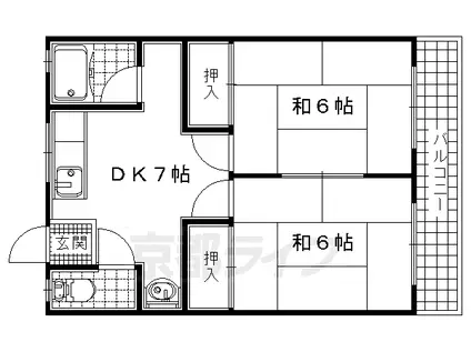 京阪電気鉄道京阪線 樟葉駅 徒歩25分 2階建 築49年(2DK/1階)の間取り写真