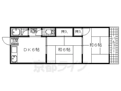 京阪電気鉄道京阪線 樟葉駅 徒歩34分 2階建 築47年(2DK/1階)の間取り写真
