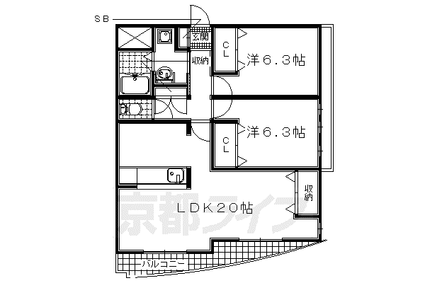 京阪電気鉄道京阪線 橋本駅(京都) 徒歩15分 3階建 築11年(2LDK/3階)の間取り写真