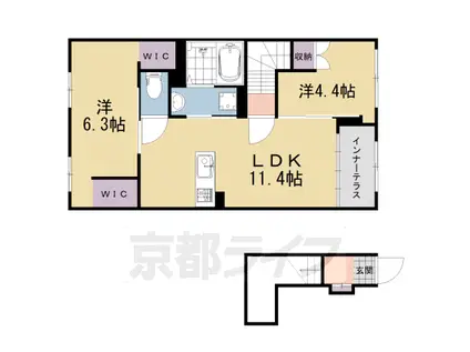近鉄京都線 寺田駅(京都) 徒歩3分 2階建 新築(2LDK/2階)の間取り写真