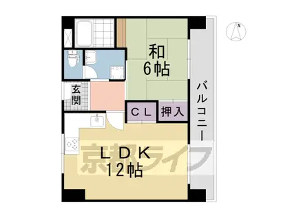 京阪電気鉄道宇治線 桃山南口駅 徒歩4分 7階建 築48年(1LDK/5階)の間取り写真