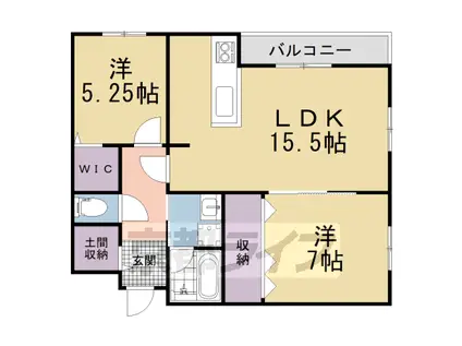 木津川市木津清水A棟アパート(2LDK/1階)の間取り写真