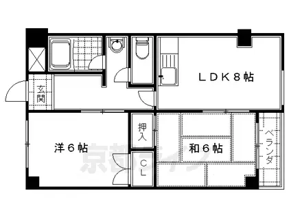 京阪電気鉄道京阪線 藤森駅 徒歩10分 5階建 築26年(2DK/5階)の間取り写真