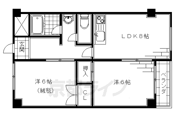 京阪電気鉄道京阪線 藤森駅 徒歩10分 5階建 築26年(2DK/3階)の間取り写真