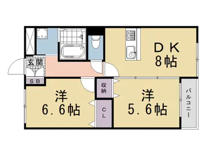 京阪電気鉄道京阪線 藤森駅 徒歩10分 5階建 築26年(2LDK/2階)の間取り写真