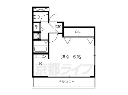 京都市烏丸線 四条駅(京都市営) 徒歩5分 4階建 築30年(1K/3階)の間取り写真