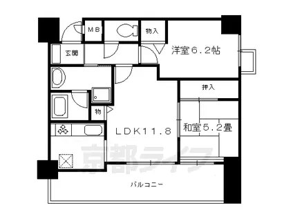 京都市烏丸線 烏丸御池駅 徒歩5分 11階建 築26年(2LDK/8階)の間取り写真