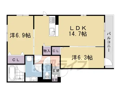 阪急電鉄京都線 西院駅(阪急) 徒歩5分 3階建 築1年(2LDK/3階)の間取り写真