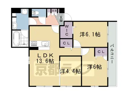 阪急電鉄京都線 西院駅(阪急) 徒歩5分 3階建 築1年(3LDK/1階)の間取り写真