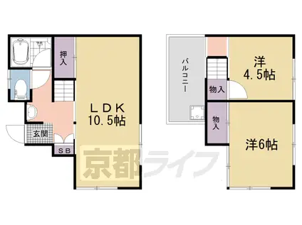奈良線 木幡駅(ＪＲ) 徒歩13分 2階建 築49年(2LDK)の間取り写真