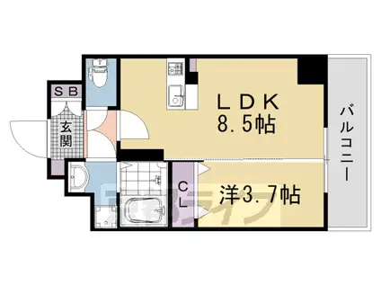 阪急電鉄京都線 西院駅(阪急) 徒歩13分 7階建 新築(1DK/3階)の間取り写真